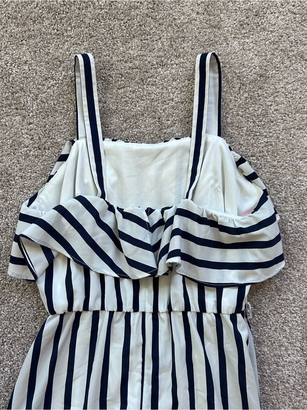 Betsey Johnson Striped Ruffle Hem Maxi Dress Size 2 Cream Navy Blue Sundress - Picture 9 of 10